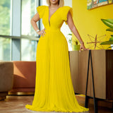 Summer Flying Sleeve Temperament Folding Deep V Collar Drag
