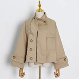 Khaki Loose Jacket For Women Stand Collar Long Sleeve Casual Jackets Female 2020 Autumn Fashion New Clothing