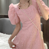 Pure Collor Dresses Summer 2021 Ladies French Vintage Sweet Midi Dress Women Korean Style Evening Party Dress Female