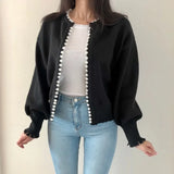 2022 Autumn Fashion Streetwear Pearls Beading Edging Ripped Cardigan Women Casual Sweater Lady