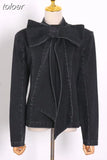 Denim Women's Jackets Stand Collar Long Sleeve Patchwork Bow Vintage Ruched Coats For Female 2023 Spring