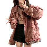 Spliced Denim Jacket Girl Spring And Autumn Loose Design Sense Small Casual Pink Workwear