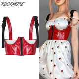 Rockmore Gothic Bright Leather Corset Women Punk Style Crop Tops Belt Buckle Corselet Wear Out Bustiers Streetwear Tank Top