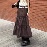 Holiday Style Solid Color Flowing Lace Splicing Long Skirt Temperament Thin Umbrella Skirt 2025