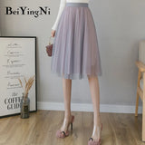 Tulle Skirts Womens Midi Pleated Skirt Pink Tulle Skirt Women 2019 Spring Summer Korean Elastic High Waist Mesh