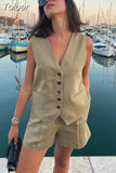 MODA 2023 Summer Women 2 Piece Sets Vintage Single Breasted V Neck Waistcoat Vest + Slim Zipper Fly Shorts Female Chic