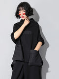 Women Black Loose Pocket Irregular Hem Big Size T-shirt New Turtleneck Long Sleeve Fashion Tide Spring Autumn 2023