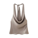 Toloer Women's Neck Bow Silk Satin Texture Top-Outfit