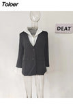 Fashion Women Blazers Fake 2 Pcs Shoulder Pads Single Breasted Spliced Contrast Color Suit Jackets Summer 2023 New