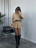 Winter New Solid Color High-Collar Lazy Knitwear Design Skirt Dress
