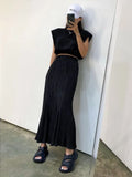 Elegant Summer Suit With Skirt Women Tank Top And Long Skirts 2 Piece Outifts Pleated Skirt Two Peice Set