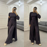 2025 New Women's Round-Neck Long-Sleeved Broad-Legged Trouser Commuting