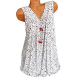Loose Sleeveless Long Tank T-Shirt V-Neck Home Sleepwear Ladies Tops Floral Print Fashion Women Sexy Casual Vest