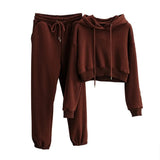 two piece set with hood solid color short tops and long pants loose 2 piece set women fashion sexy sport female