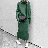 Casual Turtleneck Knitted Skirt Suit Oversized Y2K Knitted Long Sleeve Crop Top Two Piece Set Women Long Sleeve Dress