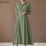 Pleated Fashion Elegant Work OL Party Casual Vestidos Shirtdress Vintage Dresses ZANZEA Women Spring Sleeved A-line Lapel