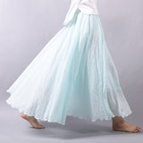 Elegant High Waist Linen Maxi Skirt 2020 Summer Ladies Casual Elastic Waist 2 Layers Skirts saia