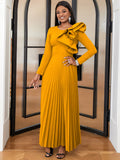 Round Collar Three-Dimensional Decorative Folds Skirt Styling Party Party High Waist Dress