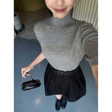 Temperament Suit Dress Women Autumn Solid Cartoon Sleeve Knitted Shirt Half-Dress