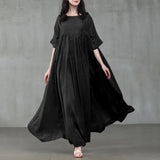 ZANZEA 2022 Vintage Summer Maxi Dress Women's Pleated Sundress Half Sleeve Long Vestidos Female Casual O Neck Robe