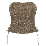 Waste Net Hole Beads Personalized Fabric Solid Color Sexy Hottie Side Strapped Bra Coat 2025