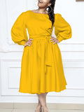 Women's Clothing 2025 Spring New Long-Sleeved Round Tie With Solid A-Dress