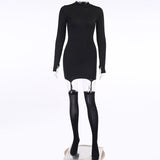 Women's Dress Autumn Streetwear Bodycon Long Sleeve With Socks Sexy Women's Dress O-neck Clubwear Casual Mini Dress