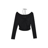 Sexy Halter Neck Women T-shirt Elegant Deep V Long Sleeve Slim Elastic Female Tops High Street Chic Autumn Winter Ladies