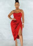 Satin Irregular Ruched Strap Sexy Party