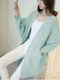 Fashion Autumn Winter Medium Length Sweater Coat Women's Knitted Cardigan Bat Sleeve Solid Color Coat Oversized