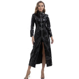 Toloer PU Mirror Bright Leather Long Skirt Women's Windbreaker Long Leather Skirt No Odor Size Accurate-Outfit