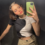 Fashion Short-Sleeved Round Neck Cropped Contrast Color Slim