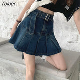 Skirts Women Demin Retro Folds Sweet Streetwear Summer College Basic Casual All-match Popular Harajuku Female Chic Sexy