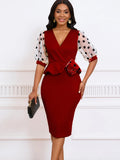 Summer New Mesh Velvet Bubble Sleeve V Neck Fashion Elegant Bag Of Hip