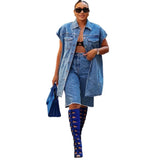 Women's Casual Denim Jacket Women's Fashion Denim Jacket Sleeveless Shoulder