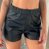 Toloer Women's 2024 Fashion New Solid Color Waist PU Leather Shorts Leather Pants Women's Pants-Outfit
