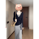 Price Pure Hot Girl Gray Hanging Neck Sling Dress Black Cardigan Women Summer Waist Thin