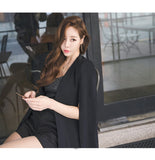 Fashion Spring Black Cape Coat Vintage V-Neck Split Cloak Cape Jacket Female OL Office Workwear