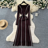 High-End Sense Niche Fashion Side To Receive Waist Round Collar Long-Sleeved Sweater Dress Female Thin