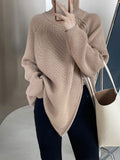 Zipper Slit Big Size Knitting Sweater Turtleneck Long Sleeve Women Pullovers New Fashion Tide Autumn Winter 2023