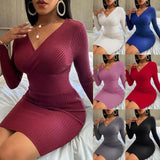 Knit V-Neck High Waist Wrap Midi