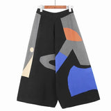High Elastic Waist Black Pattern Knitting Wide Leg Pants New Loose Fit Trousers Women Fashion Spring Autumn 2023