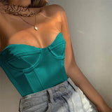 2021 Satin Corset Crop Top Strapless Green Summer Sexy Tube Off Shoulder Party Sleeveless Bustier Tank Tops