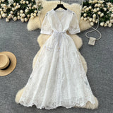 High-End Temperament Dress Women 2025 Summer Fashion Strap To Single Buckle Embroidery Mesh