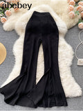 Sexy Split Flare Pants Women High Waist Slim Boot Cut Trousers Spring Vintage Korean Streetwear Long