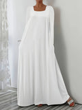 New Long Dress Casual Loose Long Sleeve Solid Color Collar