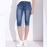 Women'S Pants High Waist Jeans Plus Size Feminino Pants Capri Leggings Women Plus Size Capris Jeans Stretch Denim Knee