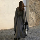 TWOTWINSTYLE Loose Patchwork Wool Jacket For Women O Neck Batwing Sleeve Casual Solid Cloak Coat Female 2022 Fashion