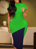Women's Summer Collar Fashion Temperament Short-Sleeved Bag-Cuffed Crooked Pencil Dress African