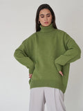 Autumn Winter Women Turtleneck Sweater Thick Warm Solid Pullover Top Oversized Base Chic Casual Loose Female Knit